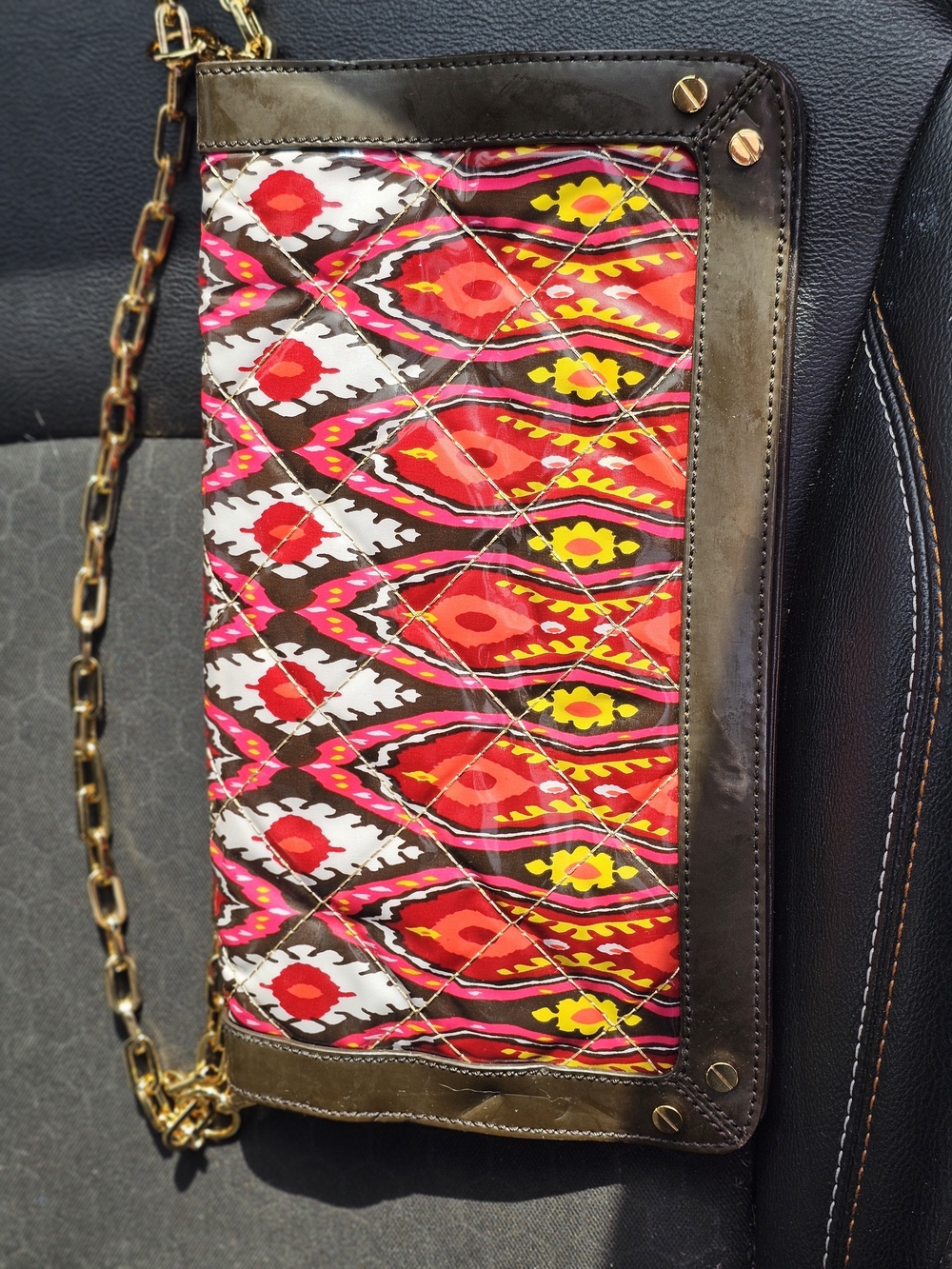 Tory Burch Red Pink Ikat Quilted Chain Clutch with Gold Logo - Picture 2 of 3